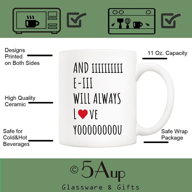 5Aup Christmas Gifts Quote Coffee Mug for Wife Husband Mom Dad Boyfriend Girlfriend, And I Will Always Love You, Funny Gift from Wife Husband for Birthday, Holiday 11Oz Ceramic Cups - Image 3